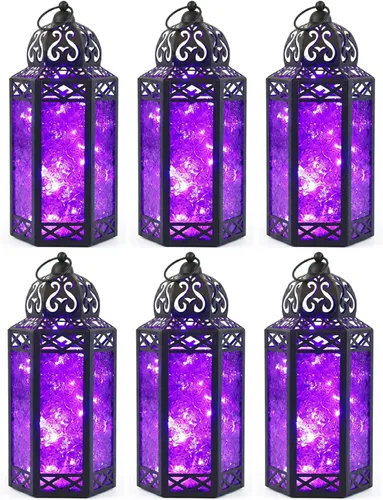 Vista 56 de VELA LANTERNS Juego de 2 portavelas decorativos de LED con luces de hadas de 12" de metal marroquí para colgar o mesa, decoración del hogar