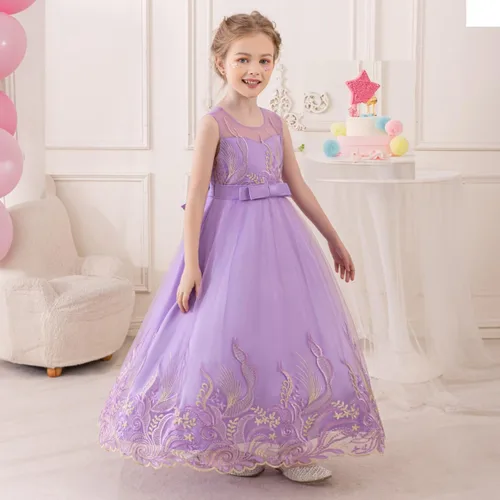 Vista 12 de Vestido formal para niña de flores, vestido formal para fiesta de cumpleaños, boda, bordado floral, vestidos de satén de tul para niños de 2 a 12