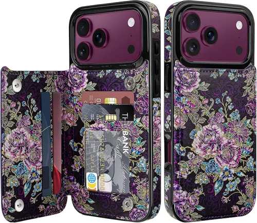 Vista 16 de Bizzib Funda tipo cartera para iPhone 17e con tarjetero, piel sintética de alta calidad, ranuras para tarjetas, protección contra caídas, a prueba