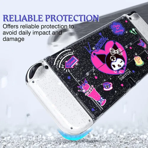 Vista 8 de DLseego Little Devil Rabbit Glitter Switch OLED - Funda protectora transparente acoplable, antiarañazos, carcasa dura de TPU suave, con 2 tapas