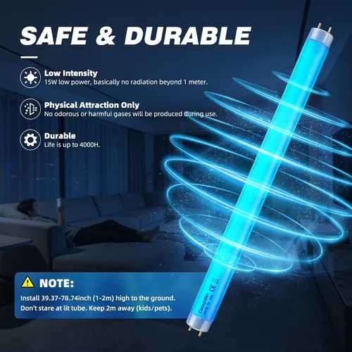 Vista 2 de COOSPIDER T8 F1515W U/V BL CFL - Bombilla compacta, tubo recto de repuesto para zapper eléctrico interior de 30 W, tubo de luz azul de 18 pulgadas