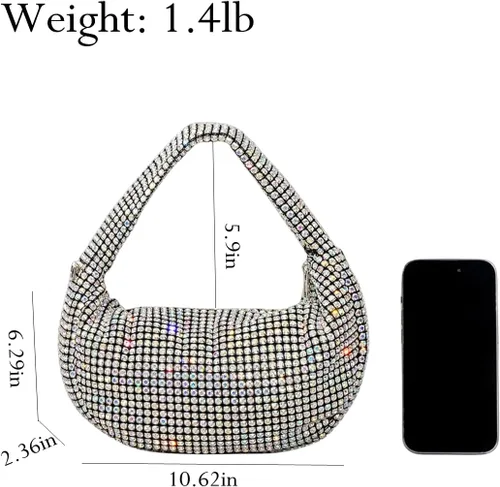 Vista 2 de UMREN Bolso de mano anudado con purpurina completa para mujer, con diamantes de imitación de cristal, bolso cruzado de noche con diamantes