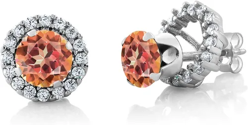 Vista 167 de Gem Stone King Aretes redondos de plata de ley 925 de 0.236 in con piedra natal extraíble para mujer