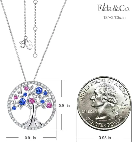 Vista 4 de Collar del árbol de la vida para ella, piedras natales de septiembre y octubre, zafiro azul, rosa, turmalina, joyería para mujer, joyería fina