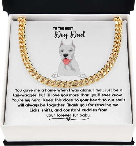 Vista 4 de Dogo Argentino Dog Dad Cuban Chain Necklace, Jewelry Message Card for My Fur Dad, Dogo Argentino Dog Owner, Pet Portrait Necklace Present