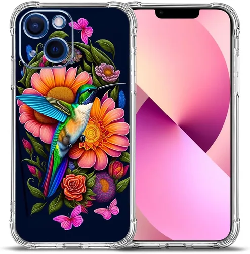 Vista 23 de Funda para iPhone 13 Pro Max, protección contra caídas de flores de mariposa azul, rosa, a prueba de golpes, carcasa protectora de cuerpo completo