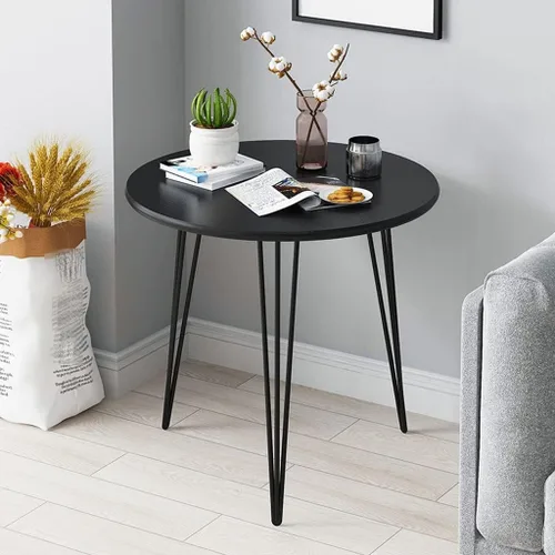 Vista 2 de Mesa de Centro - Mesa de centro redonda pequeña con trípode de metal, mesa auxiliar nórdica simple, mesa auxiliar de sofá de mesa de MDF para sala