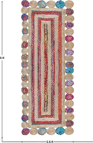 Vista 3 de Chindi - Alfombra de yute de algodón de 2 x 6 pulgadas, diseño de código de capa multicolor, gruesa de 0.27 pulgadas, alfombra trenzada de tejido