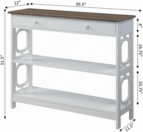 Vista 4 de Convenience Concepts Mesa consola Omega con 1 cajón, parte superior de madera flotante/marco blanco Tapa de madera flotante/marco blanco