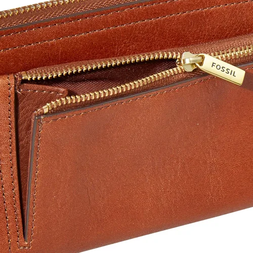 Vista 3 de Fossil Logan RFID - Cartera de piel con cierre para mujer con correa de muñeca
