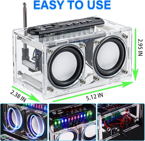 Vista 4 de Diymore Kit de altavoz Bluetooth para bricolaje, kit de práctica de soldadura de radio, altavoces duales y control remoto, para soporte