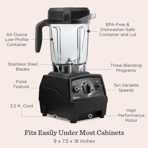 Vista 4 de Vitamix Explorian con programas, tres programas de mezcla, licuadora de grado profesional para batidos y más, aparato de cocina autolimpiante, Negro