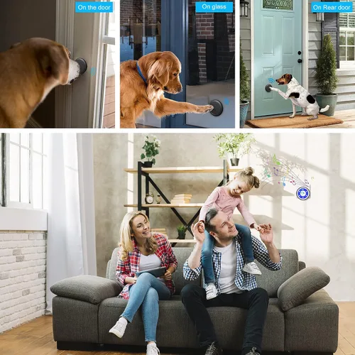 Vista 2 de MYPIN Timbre inalámbrico para perro, campanas de perro para entrenamiento de orinal IP65, impermeable, botón táctil, timbre de 1000 pies de largo
