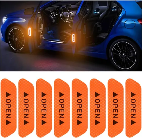 Vista 16 de 4 calcomanías reflectantes de advertencia de apertura para puerta de automóvil, calcomanías de aviso de seguridad automática con visibilidad