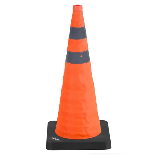 Vista 12 de BATTIFE [1 Paquete] Conos azules plegables de seguridad de tráfico de 28 pulgadas con base negra pesada, conos emergentes multiusos con collar