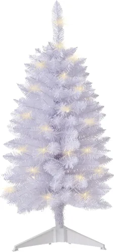 Vista 8 de Árbol de Navidad artificial preiluminado de 3 pies, funciona con pilas, árbol de Navidad de escritorio con 50 LED, 160 puntas de rama, mini Azul-gris