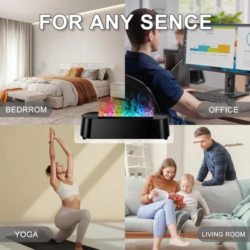 Vista 5 de Humidificador difusor de fuego de llama colorida con control remoto, aceites esenciales ultrasilenciosos, difusores de aromaterapia para habitación