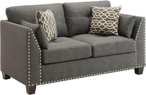 Vista 5 de Daesar Sofá de dos plazas con 4 almohadas en lino gris