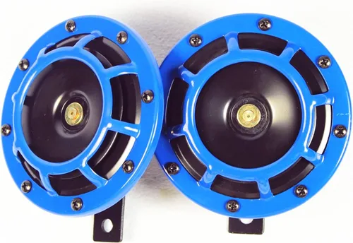 Vista 2 de Bocina eléctrica para coche, bocina de aire azul, 12 V, tono alto y bajo, kit de bocina gemela de metal de 135 dB, bocina de auto, bocina de camión