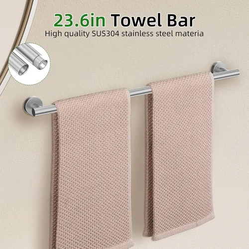 Vista 2 de Juego de 10 toallas de níquel cepillado, juego de accesorios de baño, juego de toalleros de 23.6 pulgadas, juego de toalleros de acero inoxidable