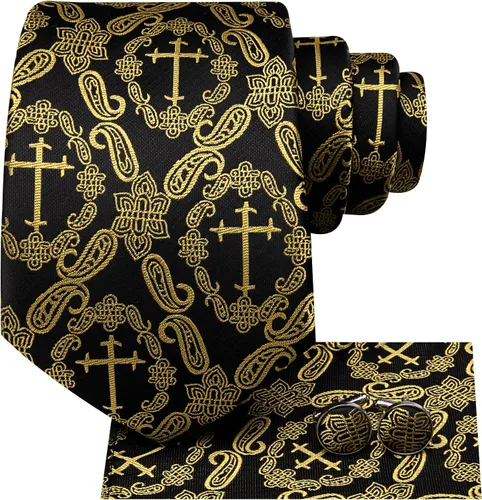 Vista 312 de Hi-Tie Corbata clásica de cachemira para hombre con pañuelo y gemelos a cuadros