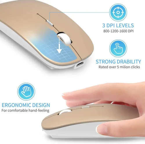 Vista 4 de ElizaHelen Wireless Bluetooth Mouse Dual Mode Slim Rechargeable Wireless Silent Mouse 24G Portable USB Optical Wireless Computer Mice with USB