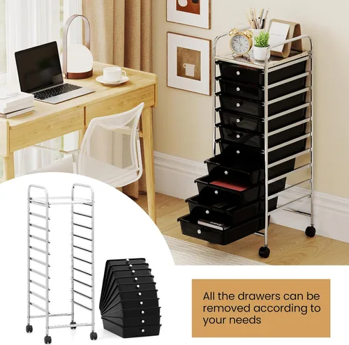 Vista 7 de Giantex Carrito de almacenamiento rodante con 10 cajones, carrito utilitario con tablero, organizador de cajones con ruedas para manualidades, arte