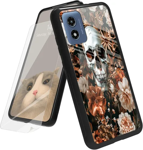 Vista 123 de Funda para Motorola Moto G Play 4G 2024 con protector de pantalla, parte trasera de vidrio templado + funda de silicona suave TPU absorción