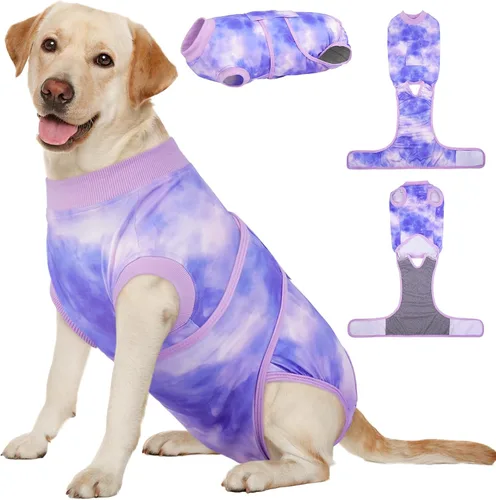 Vista 37 de Kuoser Traje de cirugía para perro, cómodo traje de recuperación para perras, mameluco protector posoperatorio, alternativa suave al cuello E