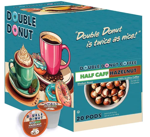 Vista 31 de Double Donut Coffee Cápsulas de Café Half Caff, Cápsulas de Café de Media Cafeína de Porción Individual para Cafeteras Keurig K Cup, Tostado Medio