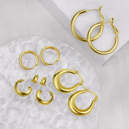 Vista 4 de 8-10 Pairs Delicate Gold Silver Hoop Earrings Set for Women, 14K Gold Plated Lightweight Hypoallergenic Thick Open Twisted Huggie Earrings for girls