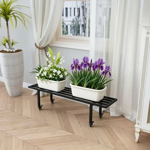 Vista 2 de Zhongma Soporte de metal para plantas de un nivel con ruedas, (35.43 pulgadas de largo x 8.66 pulgadas de ancho x 10.3 pulgadas de alto) soporte