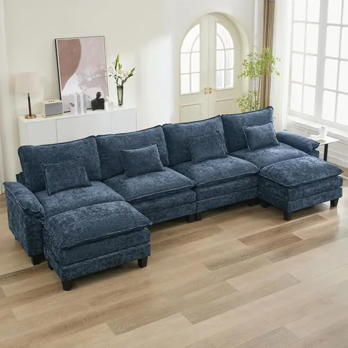 Vista 60 de URRED - Sofá seccional modular tipo nube, cómodo sofá cama de chenilla moderna con asientos profundos y otomán/almohadas para sala de estar