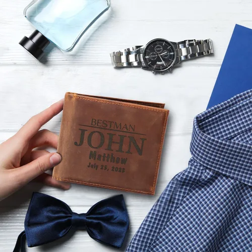 Vista 6 de Regalos personalizados para padrinos de boda, carteras personalizadas para hombres, regalos de padrino de boda para boda, carteras de cuero