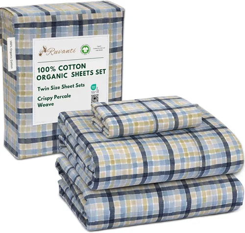 Vista 63 de RUVANTI Juego de sábanas de algodón orgánico 100% tamaño completo, tejido de percal, certificado GOTS, juego de 4 piezas, bolsillo profundo de 15