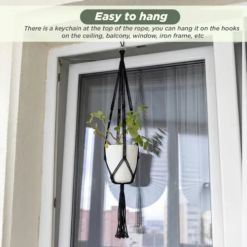 Vista 4 de EBOOT Paquete de 3 cuerdas grandes de macramé para colgar plantas de 33, 41, 48 pulgadas, para colgar macetas para decoración de interiores
