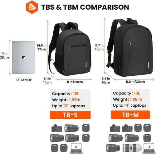 Vista 7 de TARION Mochila para cámara pequeña – Estuche profesional para fotografía DSLR con compartimento para laptop de 13 pulgadas y cubierta impermeable