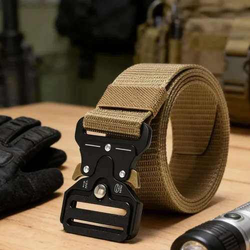 Vista 8 de Cinturones tácticos con hebilla de liberación rápida resistente para hombres 1.5 "cinturón de trabajo web Caqui