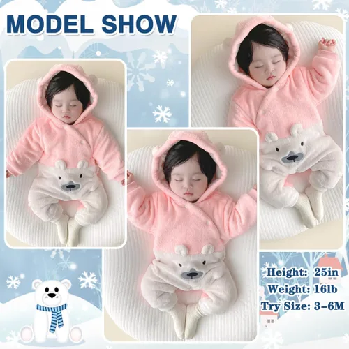 Vista 6 de Fairy Baby Traje de nieve para bebé recién nacido, oso enterizo, abrigo cálido de invierno para niñas y niños de 0 a 18 meses