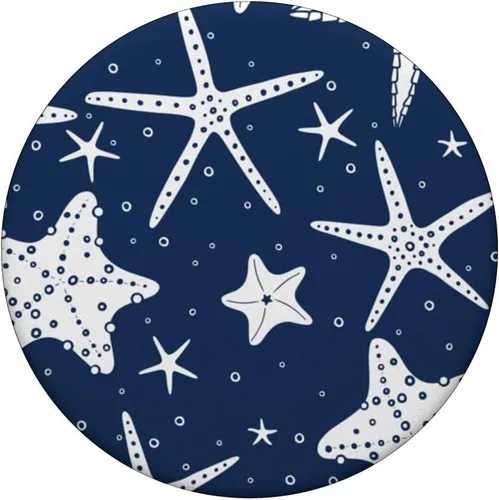 Vista 3 de Concha marina azul océano costero estrella de mar concha marina amante de la marina PopSockets intercambiables PopGrip