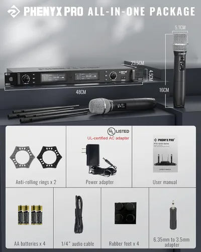 Vista 7 de Phenyx Pro Sistema de micrófono inalámbrico True Diversity PTU-2U con micrófono de mano