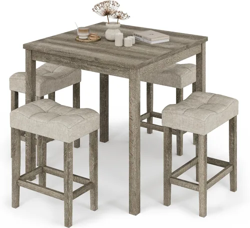 Vista 13 de allamazing Juego de Mesa de Bar de Altura de Mostrador de 3 Piezas con Enchufe y 2 Taburetes de Bar Acolchados de Tela, Juego de Mesa de Comedor 1+2