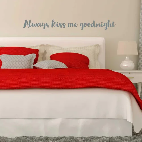 Vista 3 de Calcomanía de pared con texto en inglés "Always Kiss Me Goodnight" (texto en inglés), diseño dorado con texto en inglés Negro