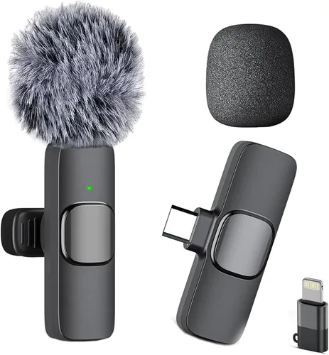 Vista 10 de Caiord 2 Pack de micrófonos inalámbricos profesionales Lavalier para iPhone iPad (iPhone 14 y versiones anteriores), micrófonos de solapa Plug-Play