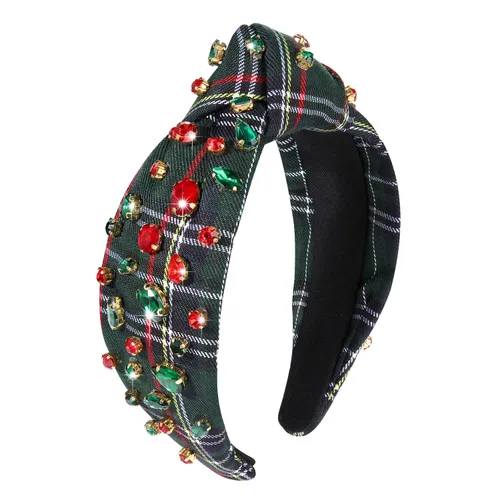Vista 16 de boderier Diademas de Navidad para Mujeres Diadema de Árbol de Navidad con Cuentas Diadema Ancha Anudada de Cristal Accesorios para el Cabello
