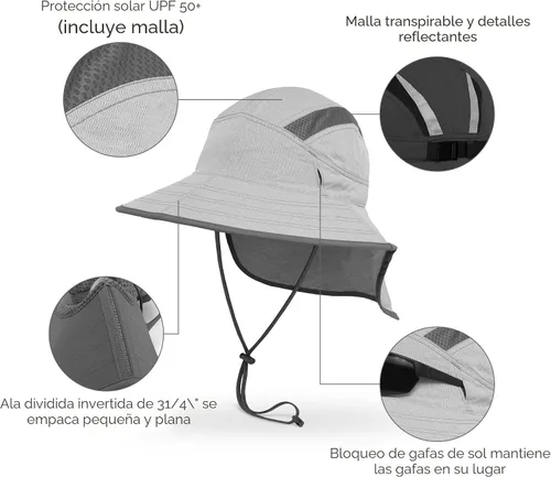 Vista 2 de Sunday Afternoons Ultra Adventure Hat UPF 50+ Sun Hat Reverse Split Brim, Sunglass Lock, neck cape, side mesh panels, moisture-wicking sweatband