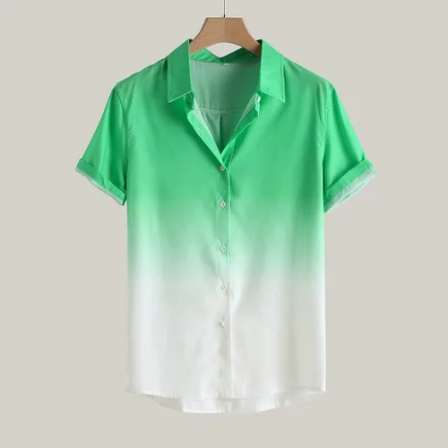 Vista 2 de ZEFOTIM Camisas de lino para hombre, manga corta, con botones, degradado, casual, ajustado, guayabera, playa, trabajo, verano hawaiano