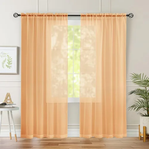 Vista 3 de Cortinas de gasa semitransparentes, 30 pulgadas de largo, 2 paneles, con bolsillo para cortinero, tratamiento para ventanas, para sala de estar