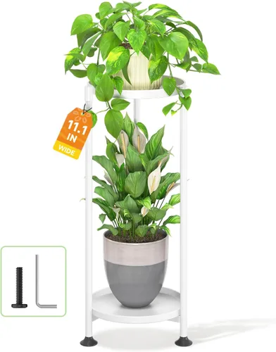 Vista 24 de LASZOLA Soporte plegable para plantas de interior de 7 niveles para múltiples macetas grandes, estante ajustable alto y resistente con bandeja de 10