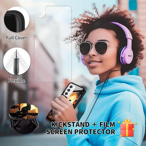Vista 6 de Funda para Galaxy A14 con protector de pantalla + soporte de diseño de estanterías de gato, funda para teléfono para Samsung Galaxy A14, a prueba